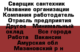 Сварщик-сантехник › Название организации ­ Компания-работодатель › Отрасль предприятия ­ Другое › Минимальный оклад ­ 1 - Все города Работа » Вакансии   . Амурская обл.,Мазановский р-н